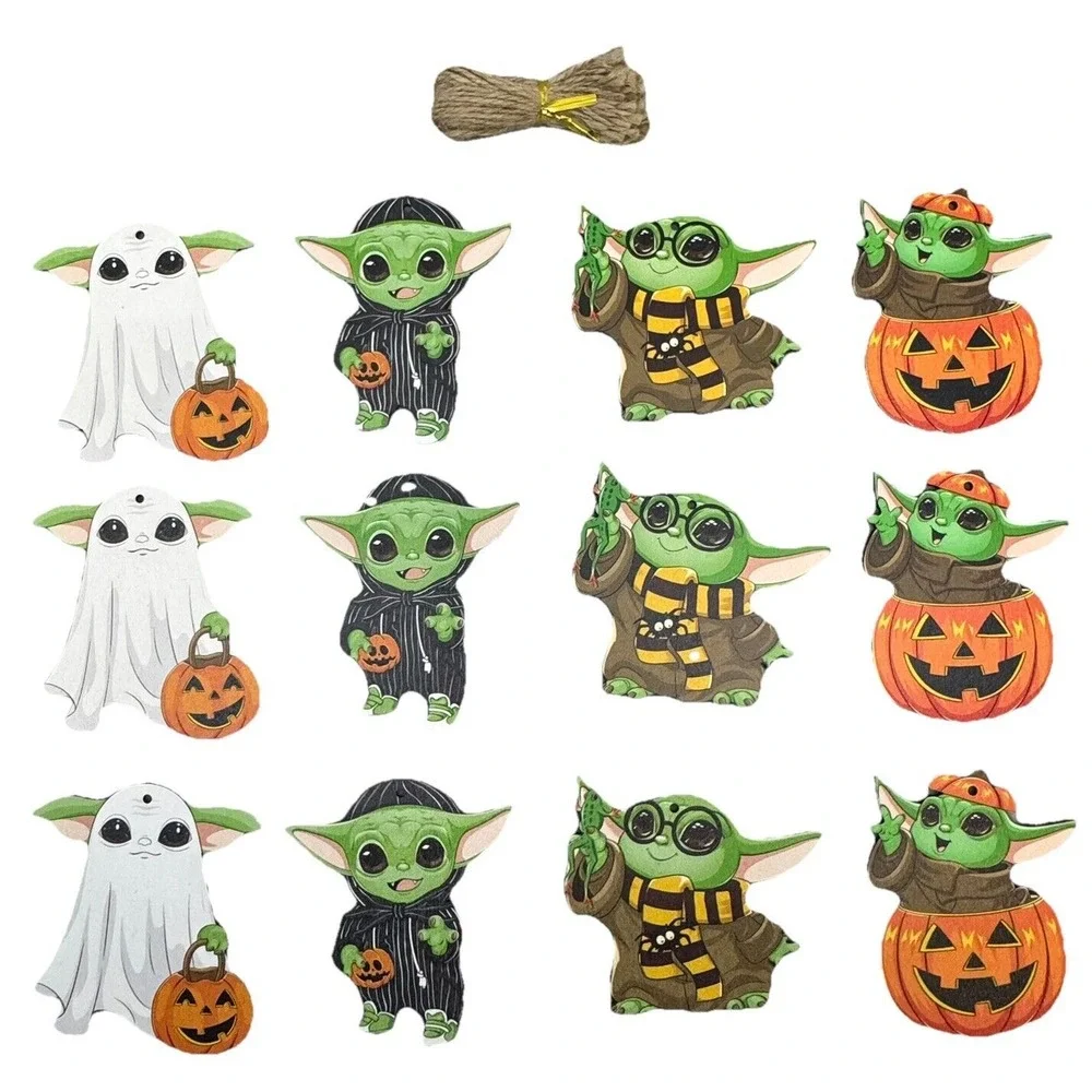 24 Pc Baby Yoda Halloween Wooden Hanging Ornaments Star Wars Yoda Baby Halloween - Picture 3 of 3